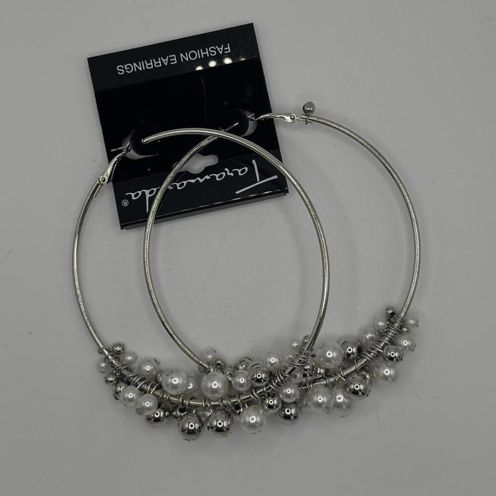 Chunky Silver & Pearl Beaded Hoop Earrings – Taramanda Statement Hoops
